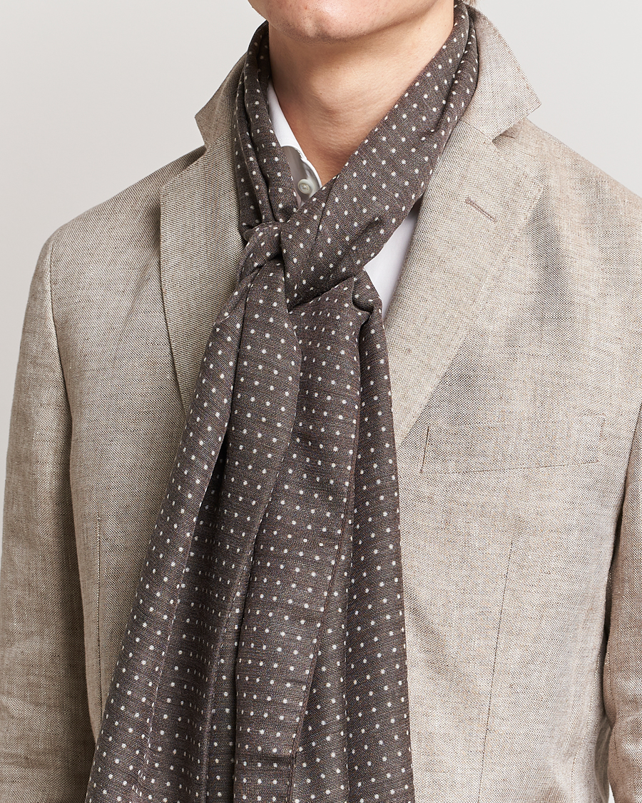 Heren | Sjaals | Eton | Silk Wool Polka Dot Scarf Brown