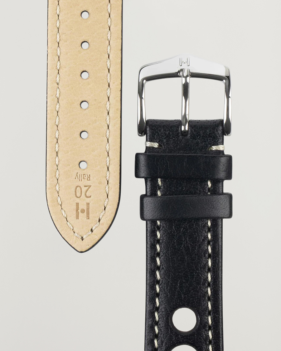 Heren |  | HIRSCH | Rally Natural Leather Racing Watch Strap Black