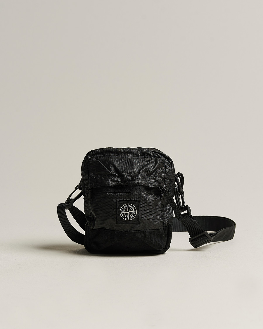 Stone Island Garment Dyed Mussola Gommata Canvas Shoulder Bag Black