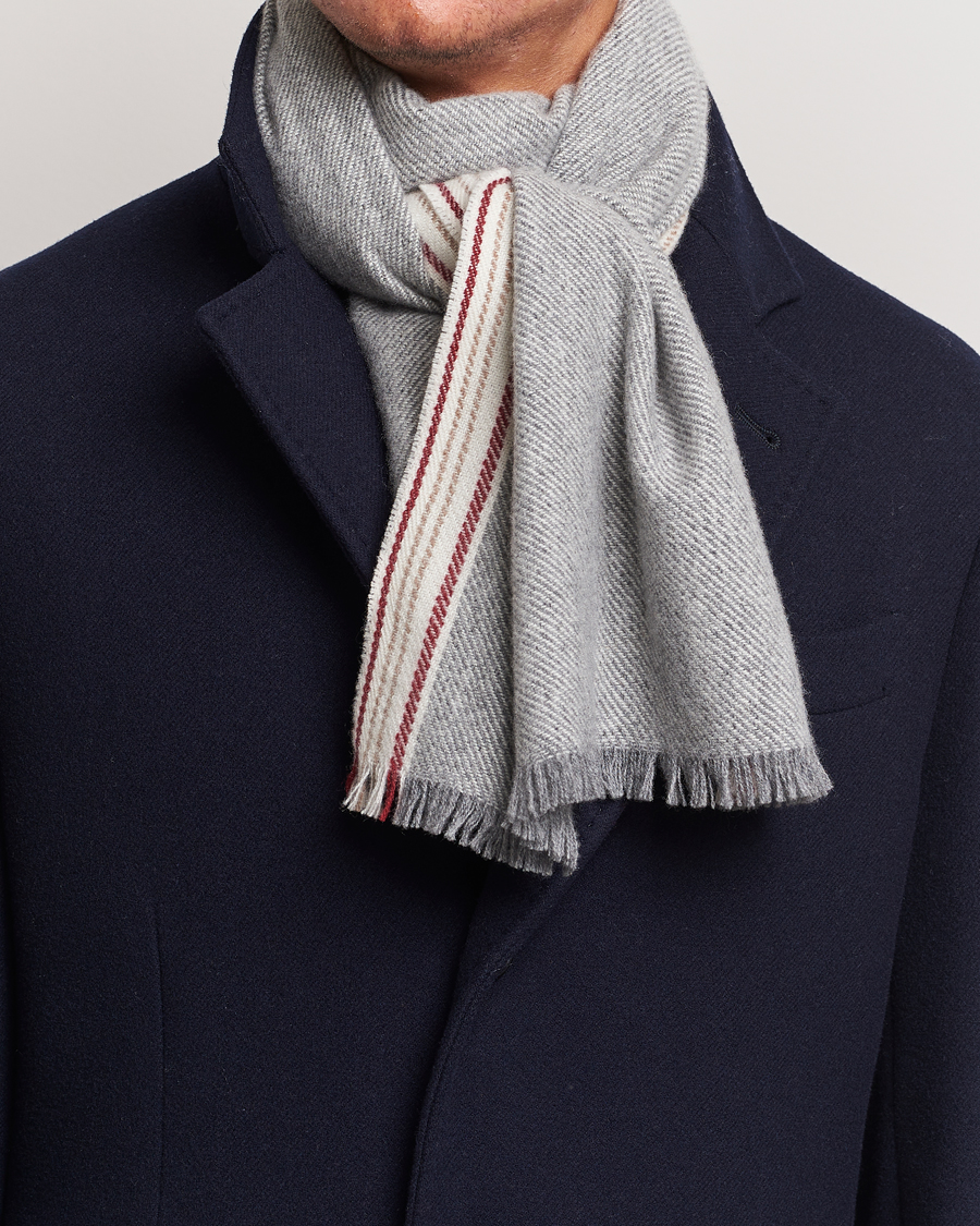 Piacenza Cashmere Cashmere/Silk Glencheck Scarf Grey/Yellow at CareOfCarl.c