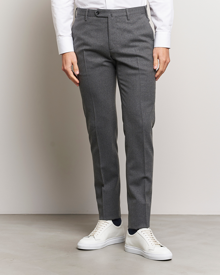 Heren |  | Incotex | Slim Fit Washable Flannel Trousers Grey Melange