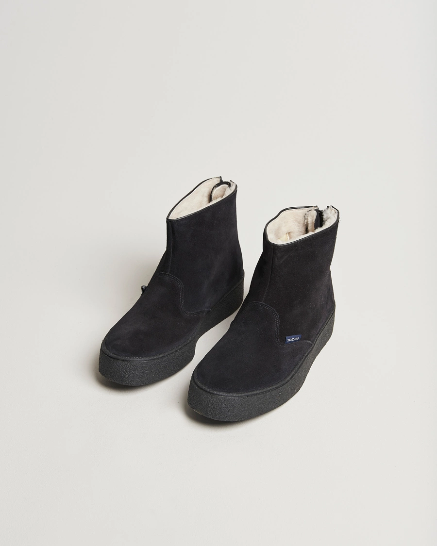 Heren |  | Sanders | Sherling Lined Curling Boot Black Suede