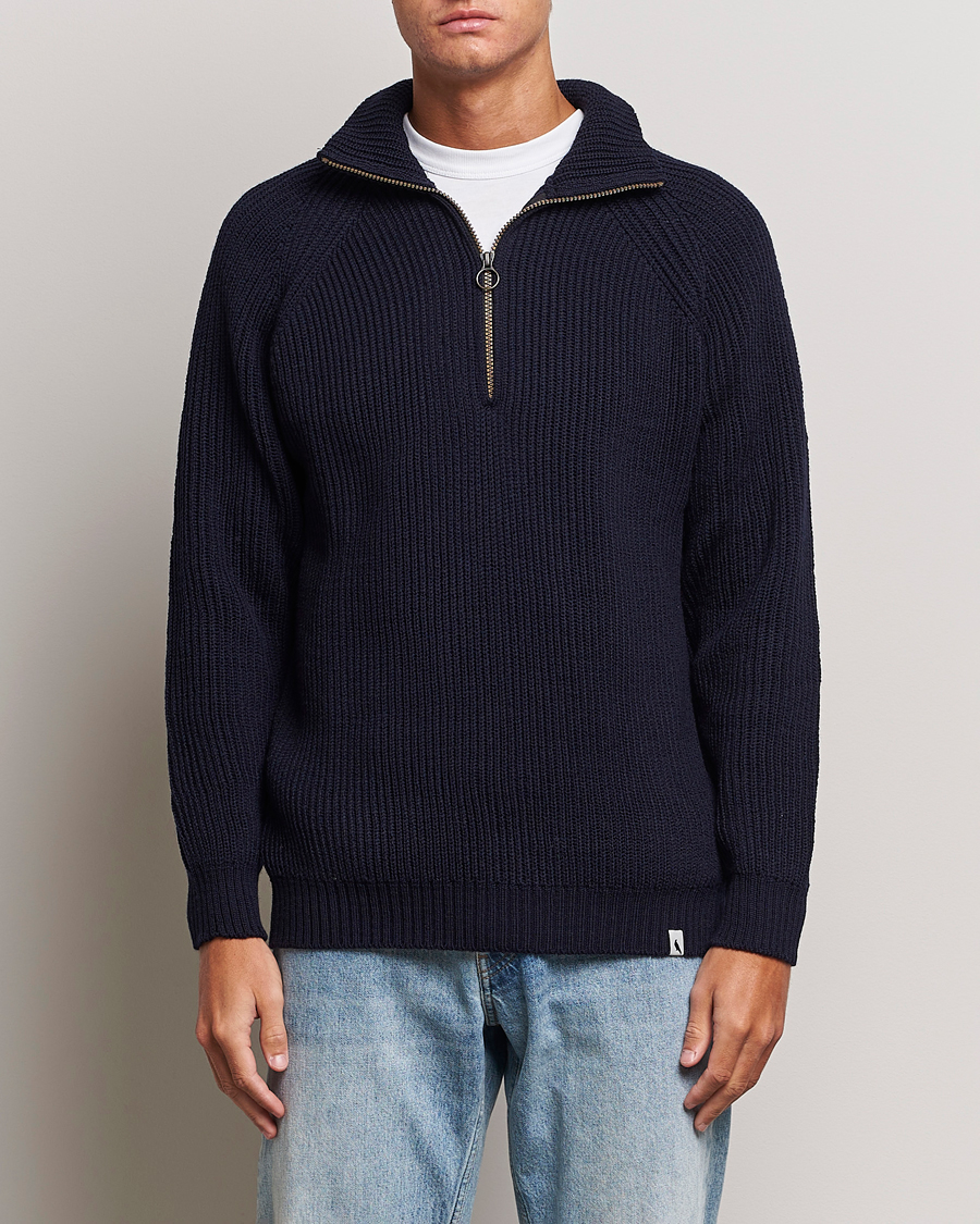 Heren |  | Peregrine | Ford Knitted Wool Half Zip Navy