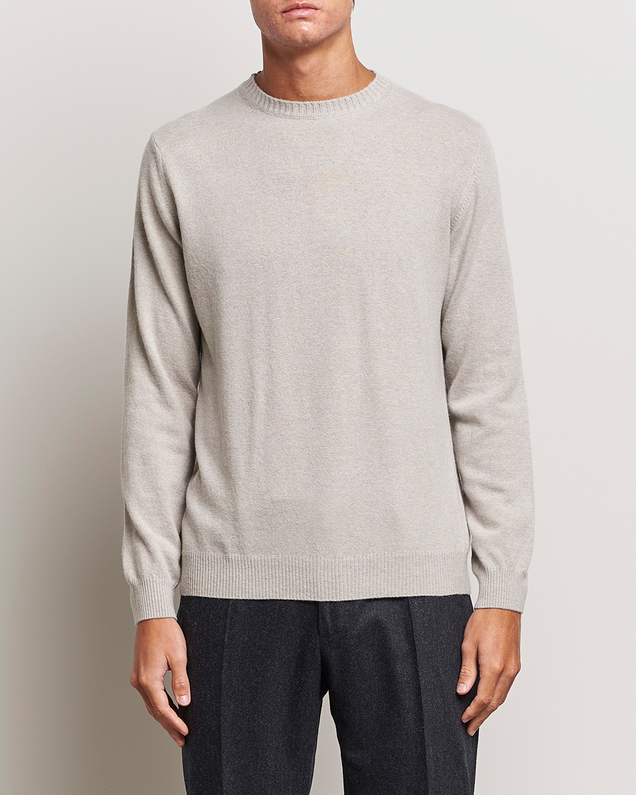 Heren |  | Oscar Jacobson | Valter Wool/Cashmere Round Neck Light Beige