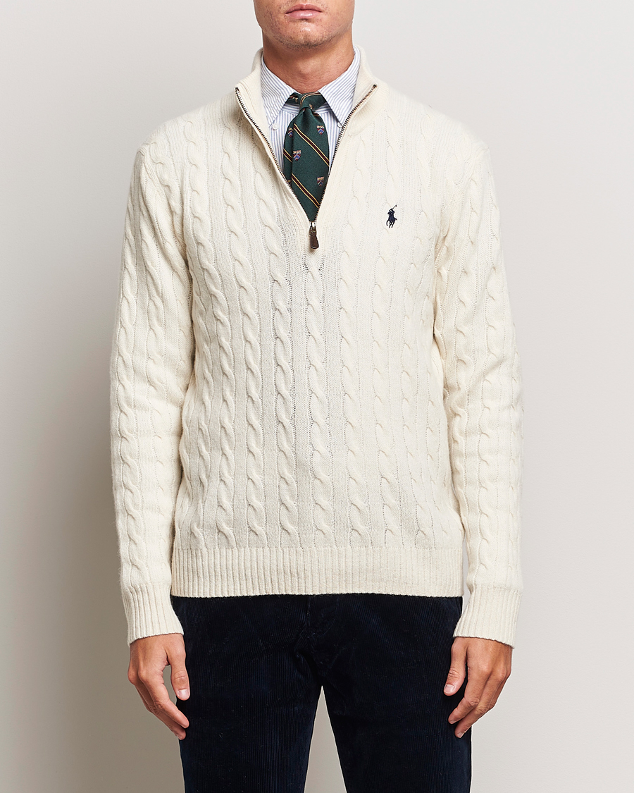 Heren |  | Polo Ralph Lauren | Wool/Cashmere Cable Half Zip Andover Cream