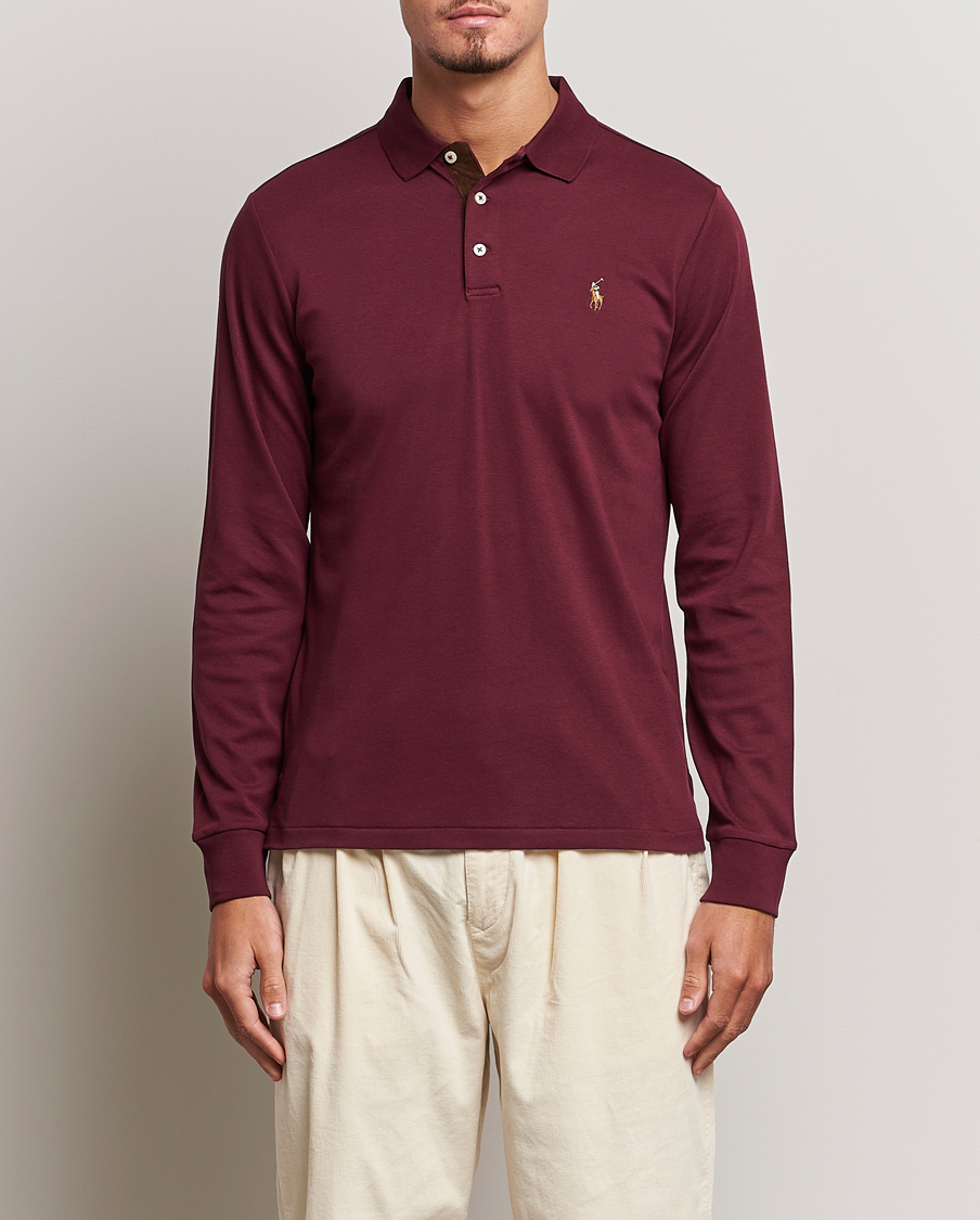 Polo Ralph Lauren Luxury Pima Cotton Long Sleeve Polo Harvard Wine Man