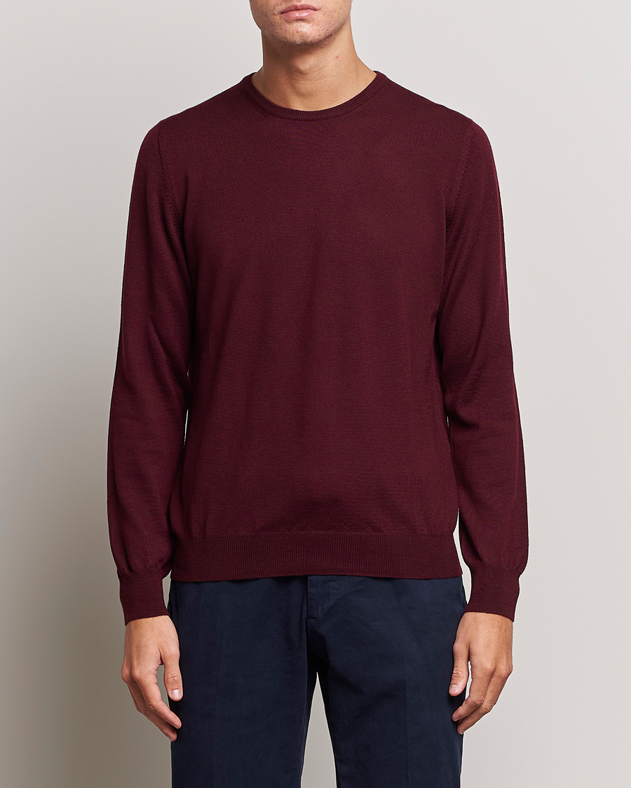 Heren |  | Gran Sasso | Merino Fashion Fit Crew Neck Pullover Burgundy