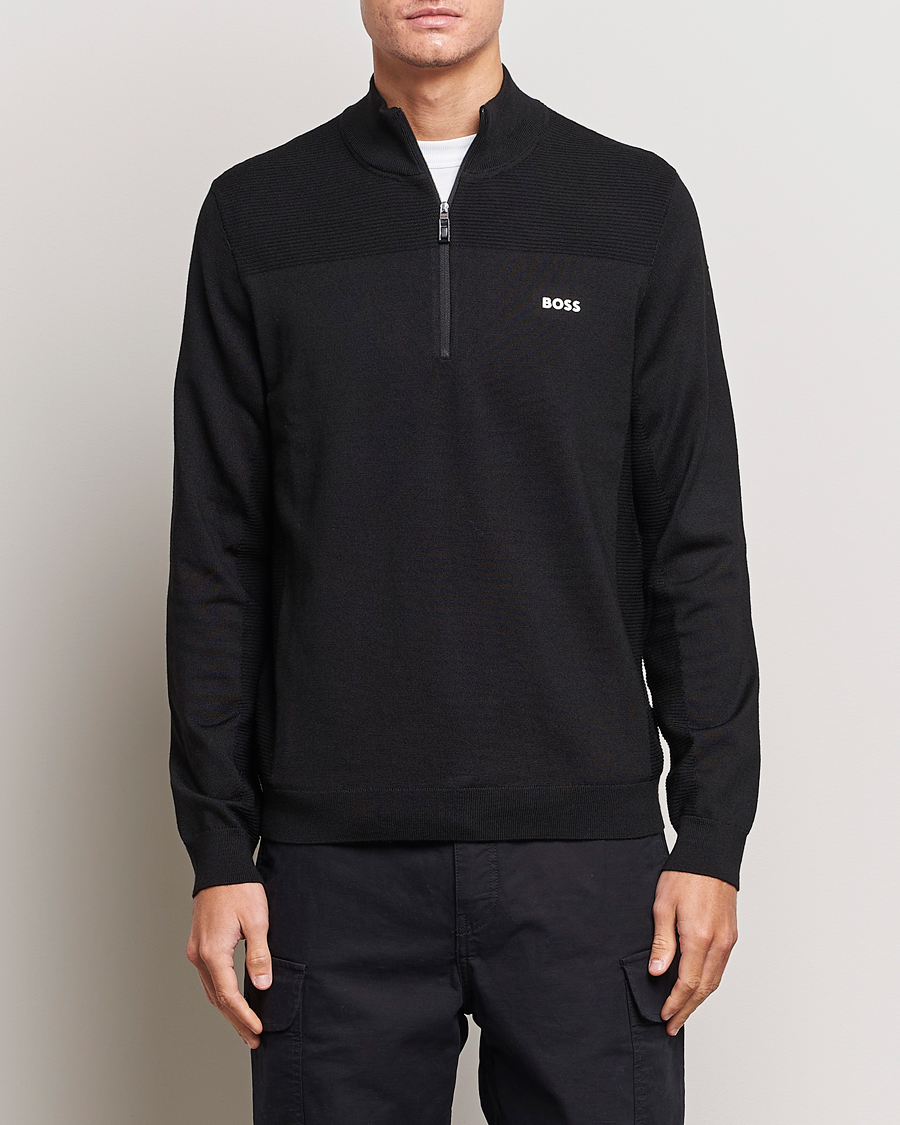 Heren |  | BOSS GREEN | Momentum Knitted Half Zip Black