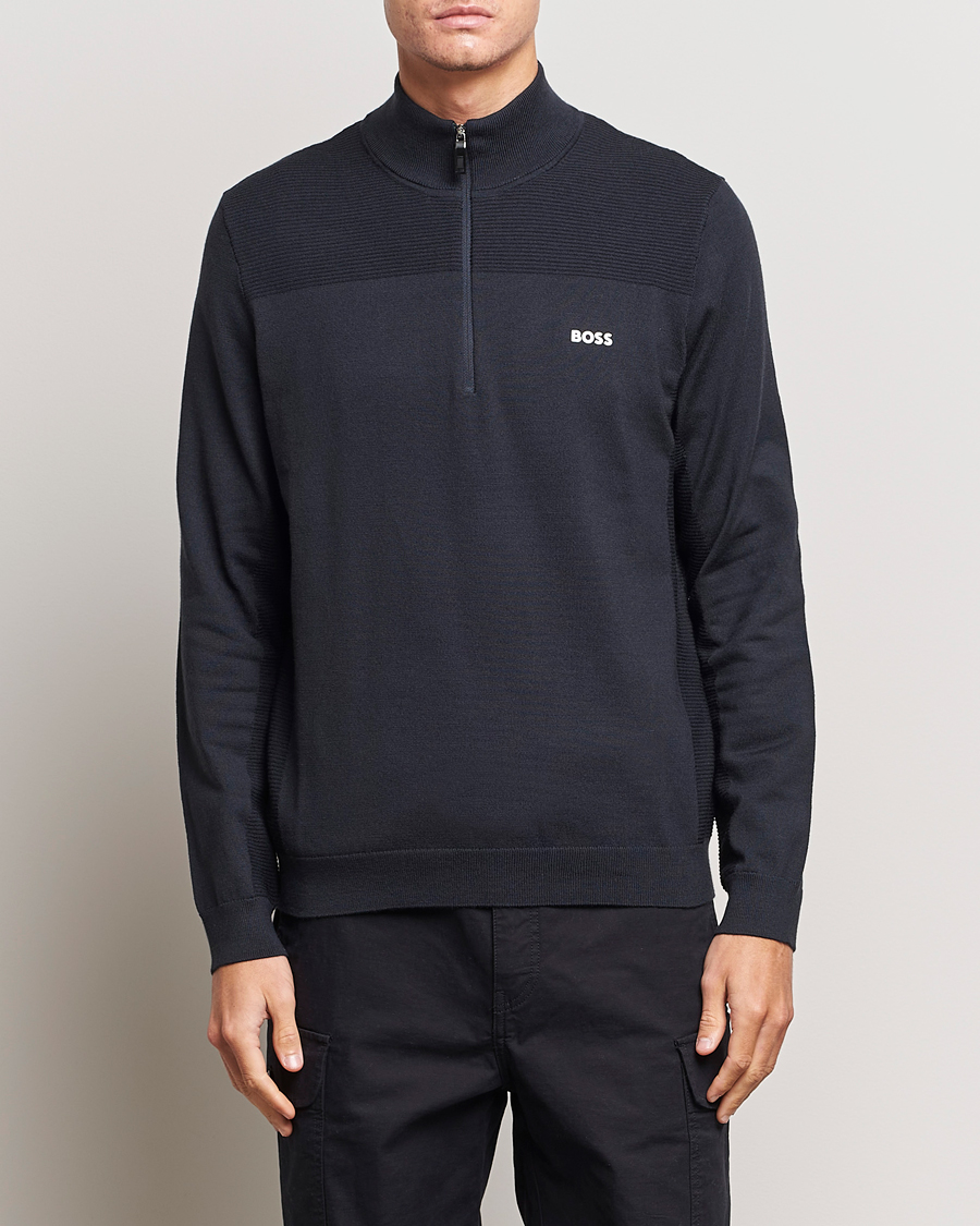 Heren |  | BOSS GREEN | Momentum Knitted Half Zip Dark Blue