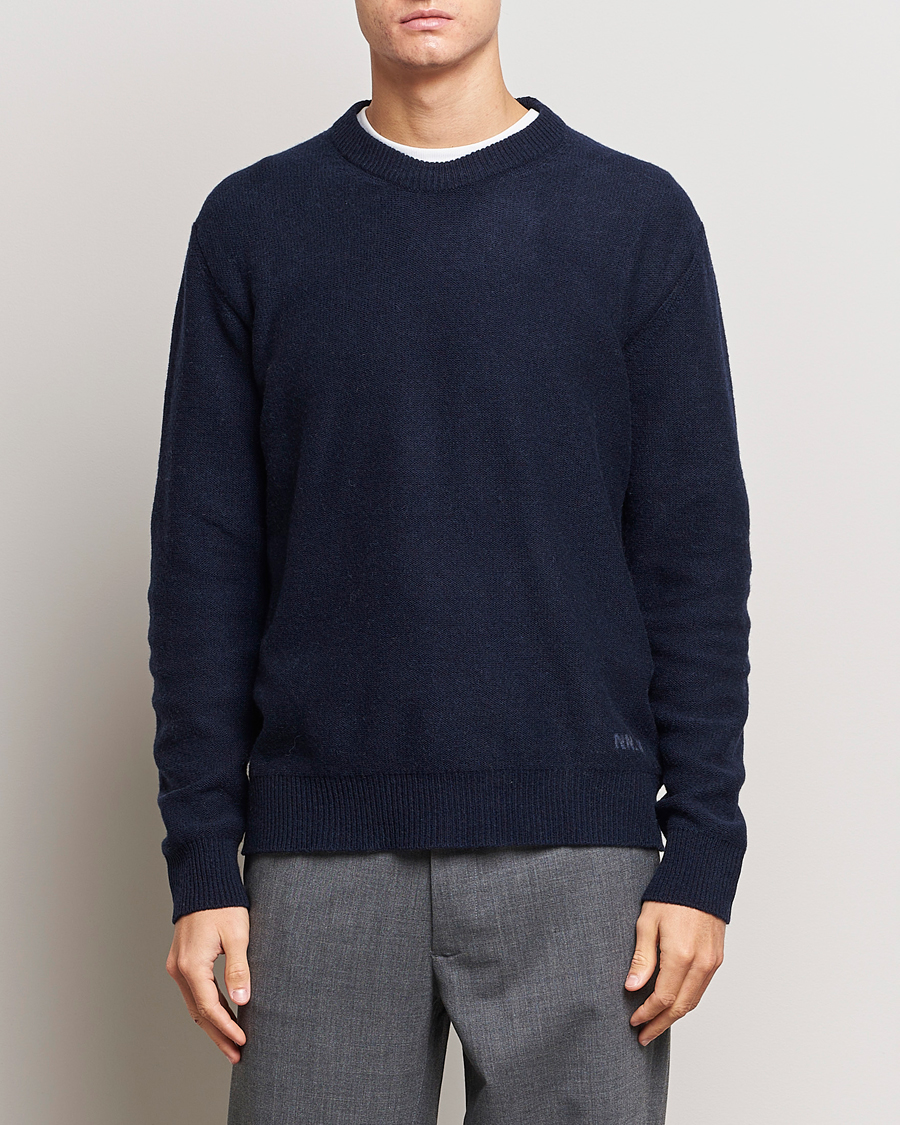 Heren |  | NN07 | Nigel Lambswool Knitted Crew Neck Navy Blue