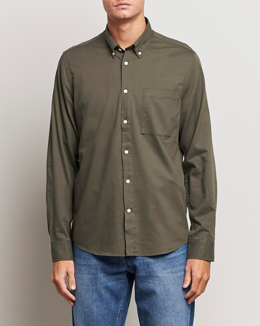 Heren |  | NN07 | Arne Tencel Striped Shirt Dark Army