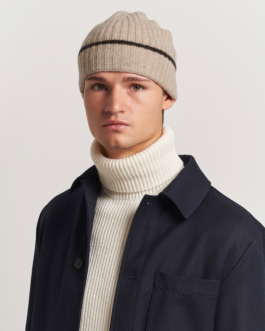 Heren |  | Amanda Christensen | Rib Knitted Cashmere Paspoal Cap Beige Melange