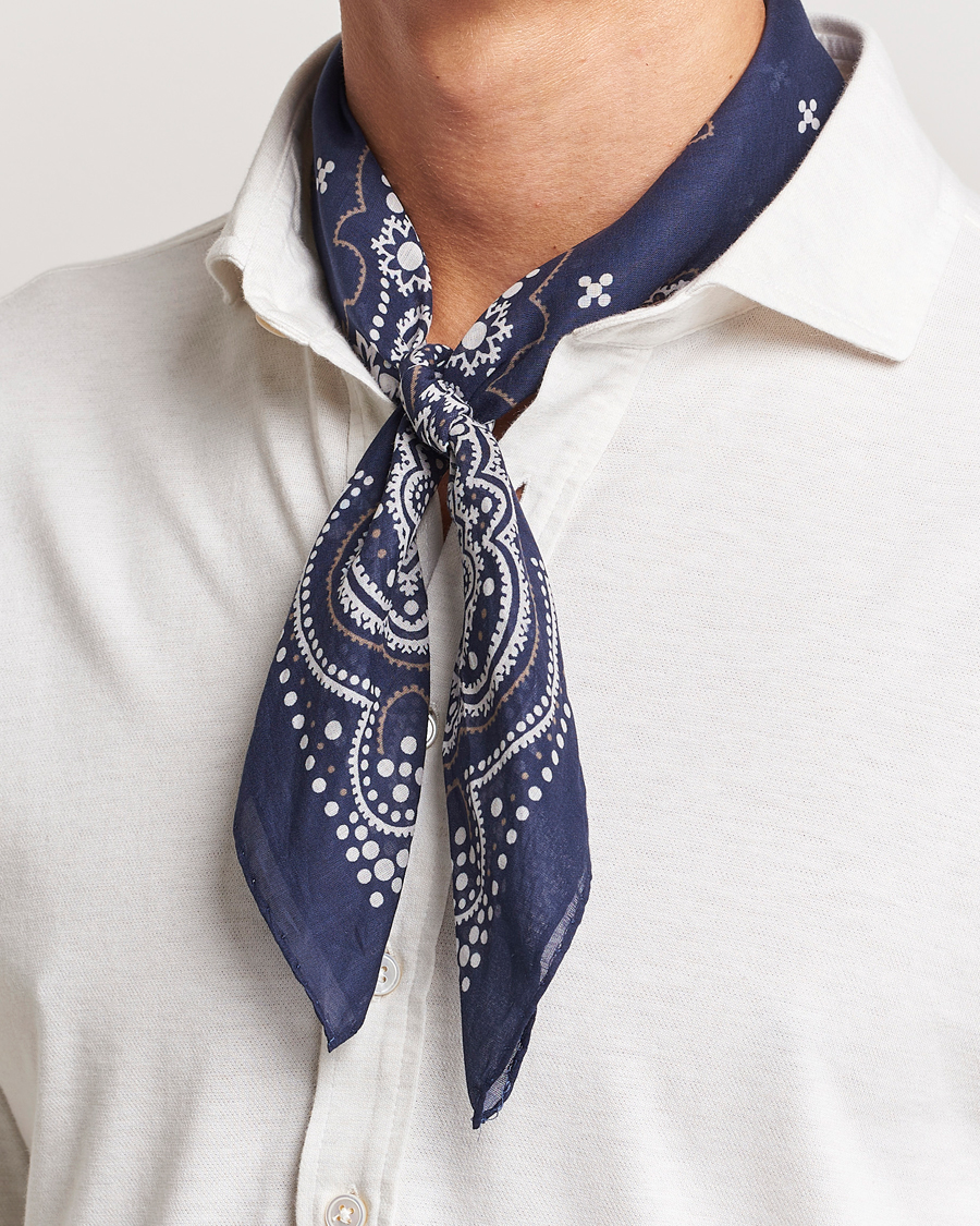 Heren | Accessoires | Amanda Christensen | Cotton Voilé Printed Flower Bandana Navy