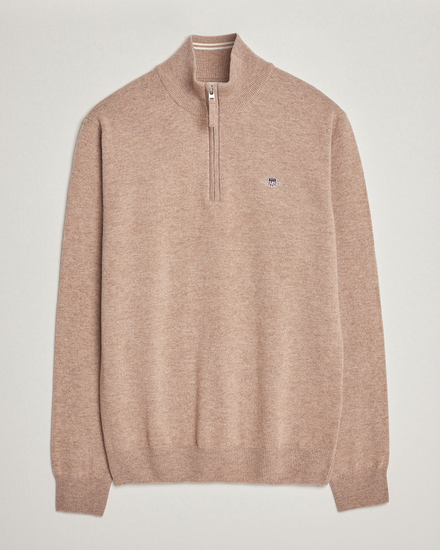 Heren | Truien | GANT | Lamsbwool Half Zip Dark Sand