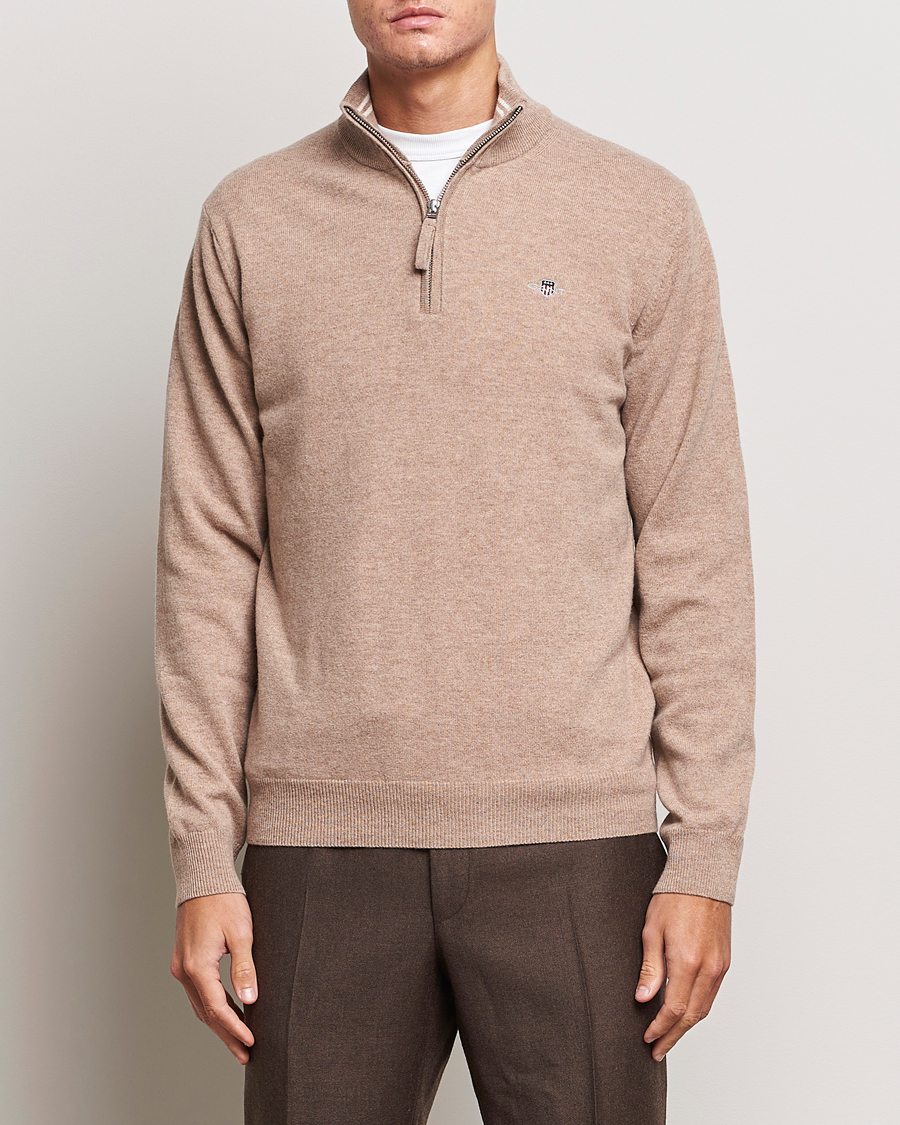 Heren | Truien | GANT | Lamsbwool Half Zip Dark Sand