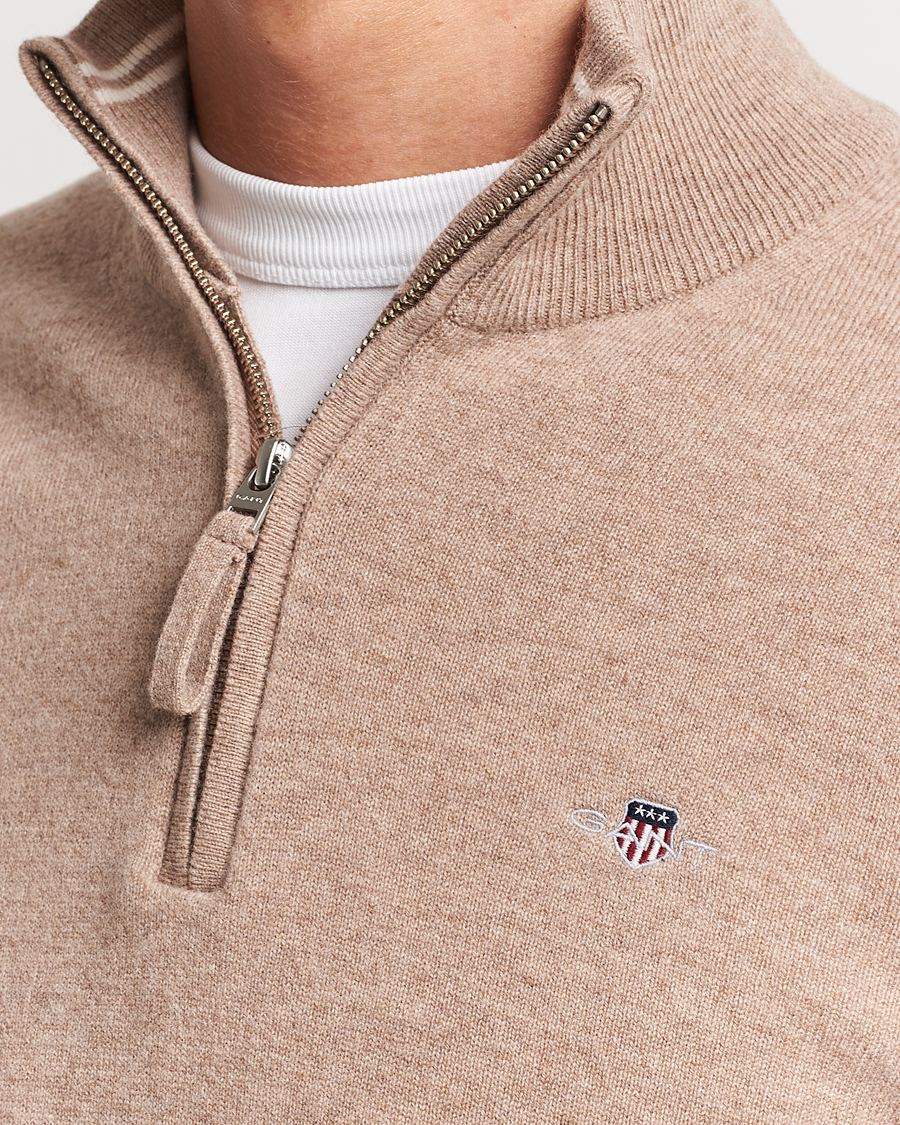 Heren | Truien | GANT | Lamsbwool Half Zip Dark Sand