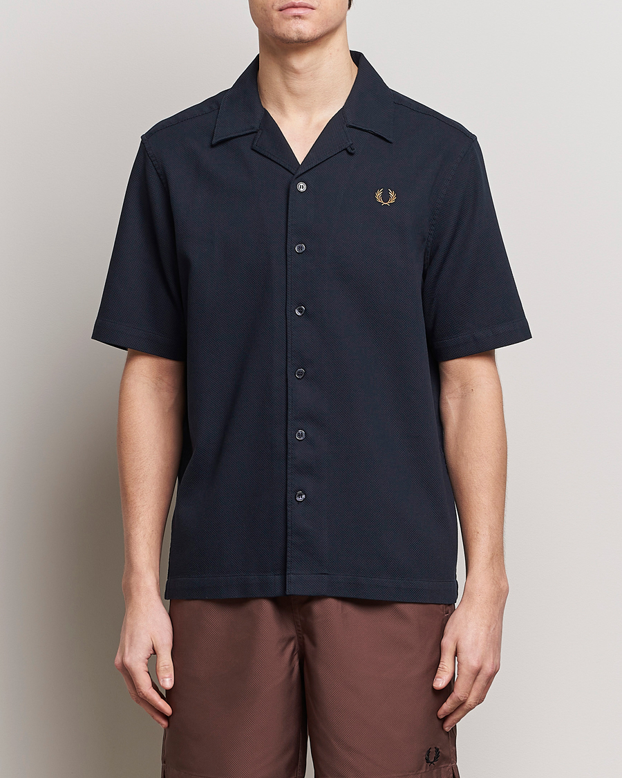 Heren |  | Fred Perry | Pique Textured Short Sleeve Shirt Navy