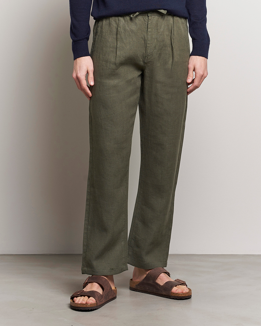 Heren | Broeken | KnowledgeCotton Apparel | Loose Linen Pants Burned Olive