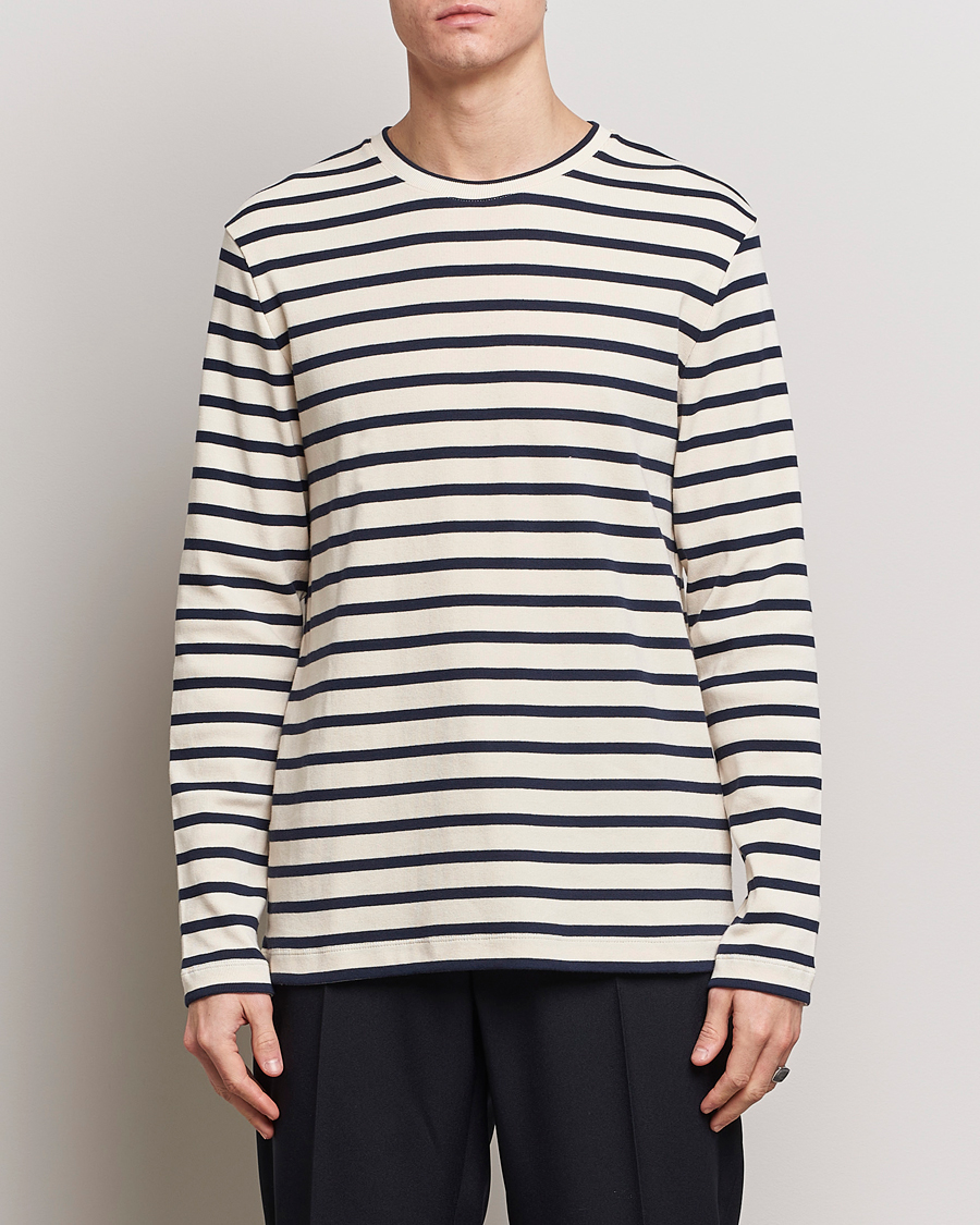 Heren |  | Jil Sander | Long Sleeve Rib Cotton T-Shirt Marine Stripes