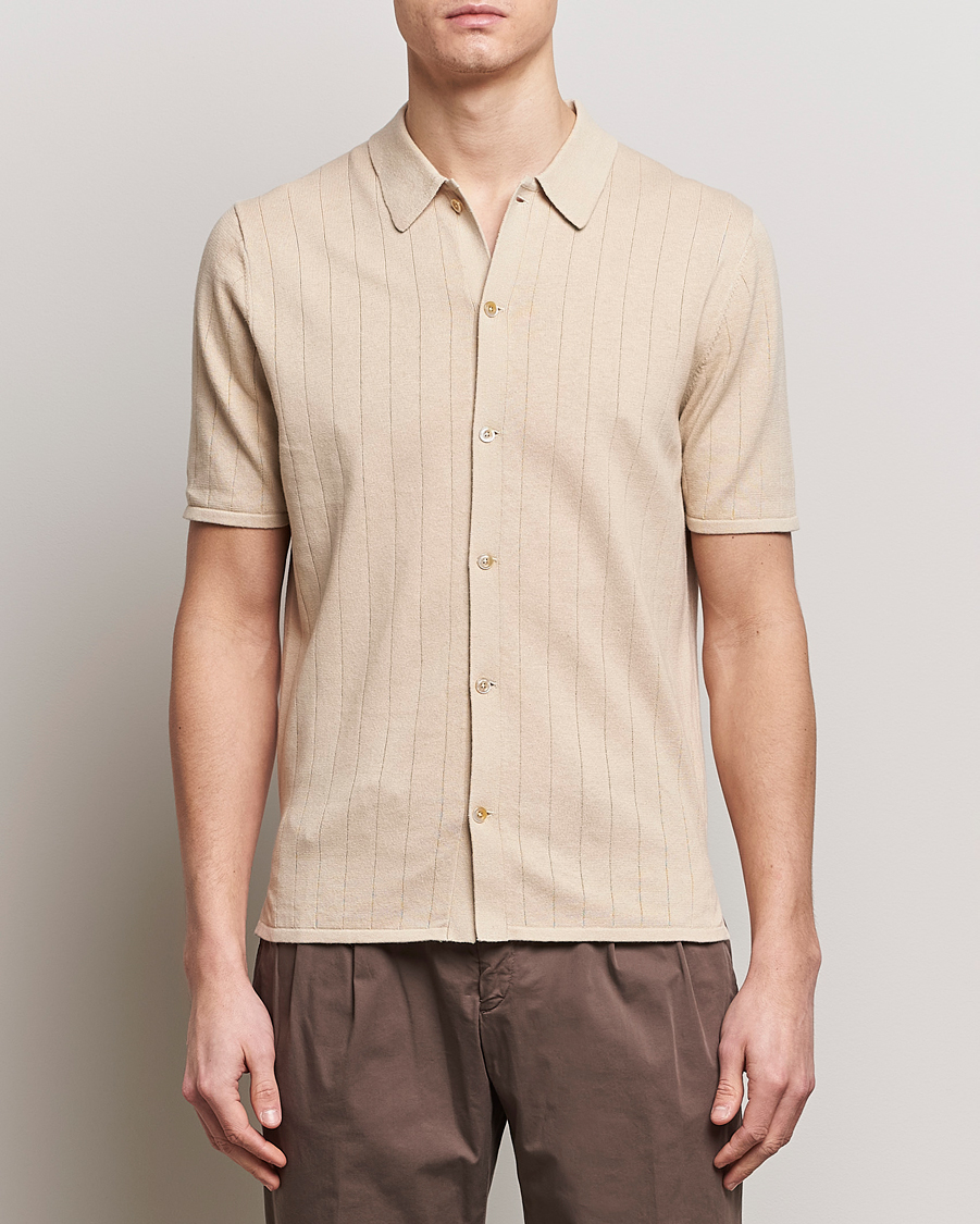 Heren |  | Stenströms | Linen/Cotton Rib Knitted Buttonthru Shirt Beige
