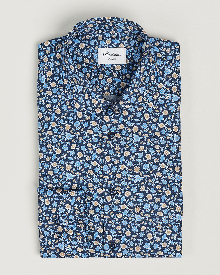 Stenstr ms Slimline Cut Away Printed Flower Shirt Navy