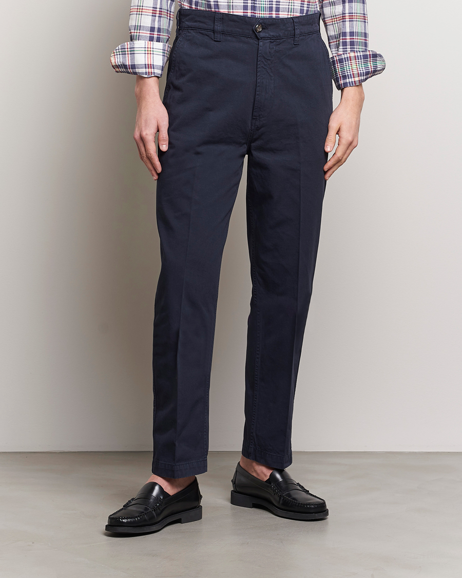 Heren | Chino's | Drake\'s | Flat Front Cotton Chino Navy