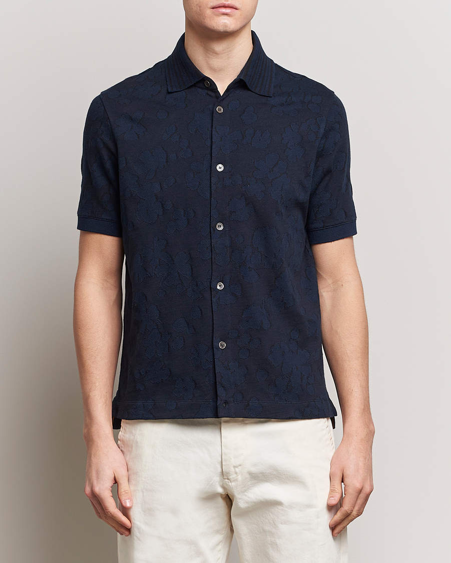 Heren |  | Paul Smith | Floral Jacquard Short Sleeve Shirt Navy