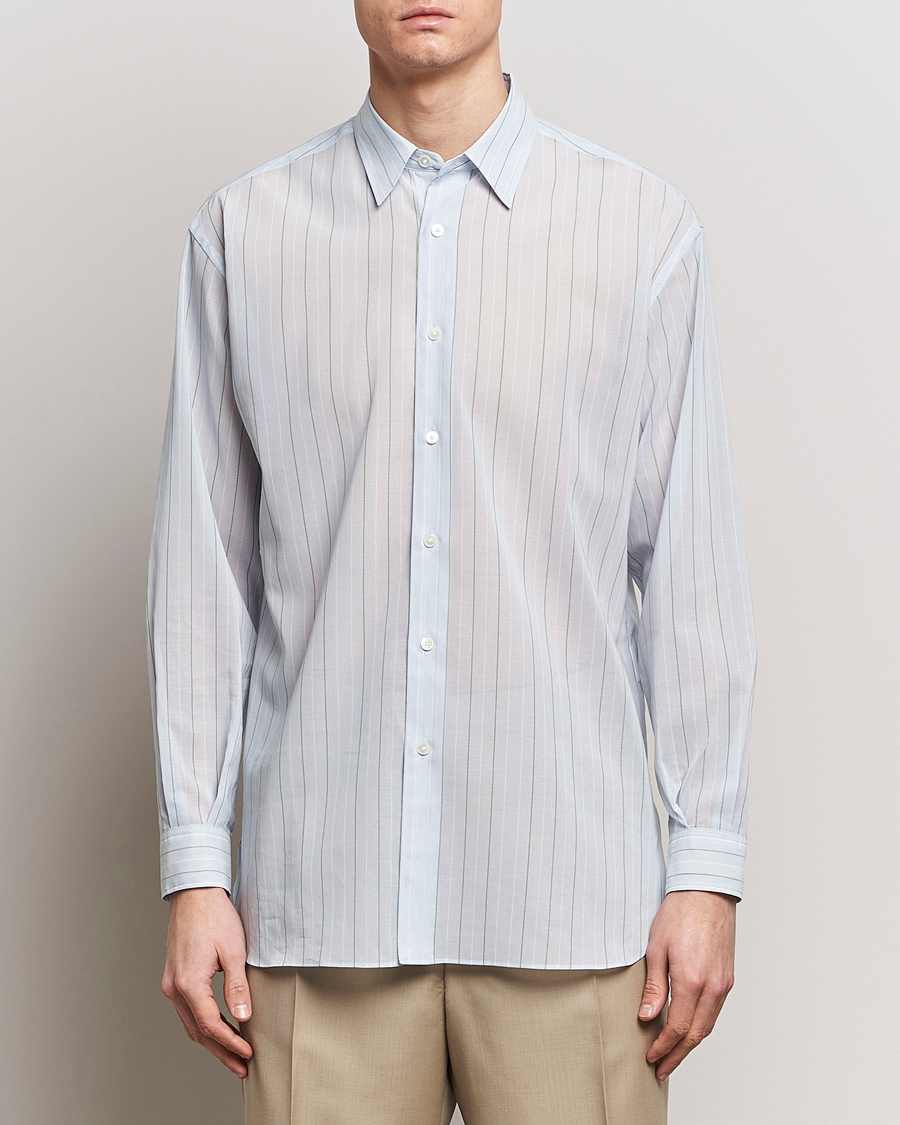 Heren |  | Auralee | Hard Twist Light Cotton Shirt Light Blue Stripe