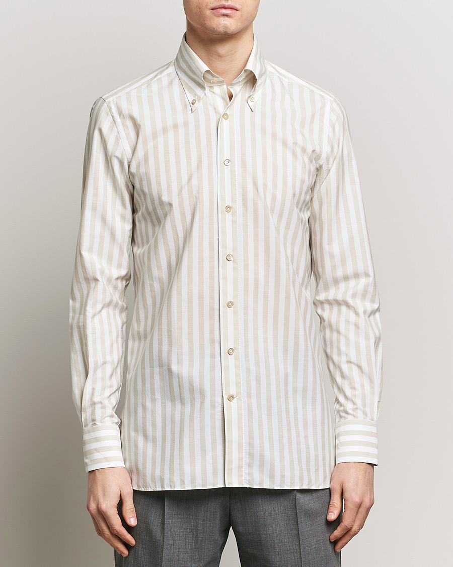 Heren |  | 100Hands | Striped Cotton Shirt Brown/White
