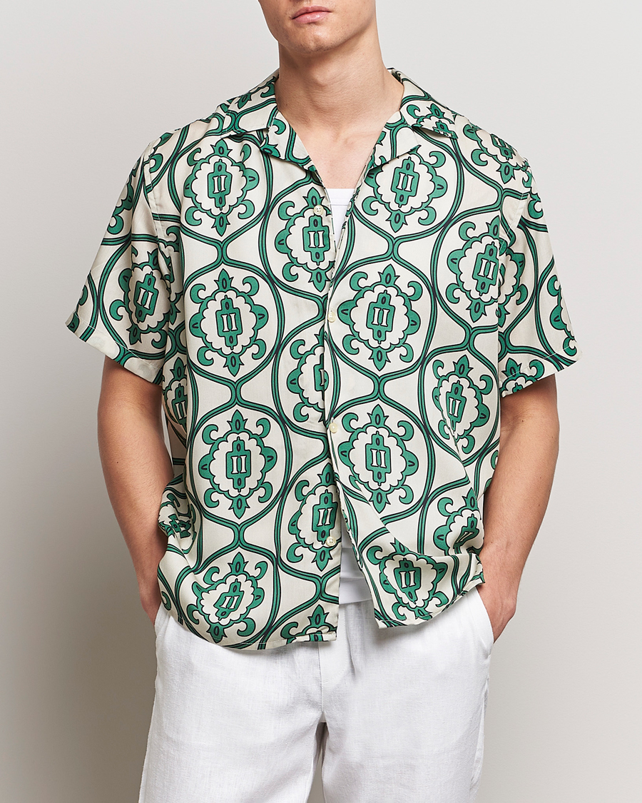 Heren |  | LES DEUX | Ornament Print Tencel Shirt Ivory/Green