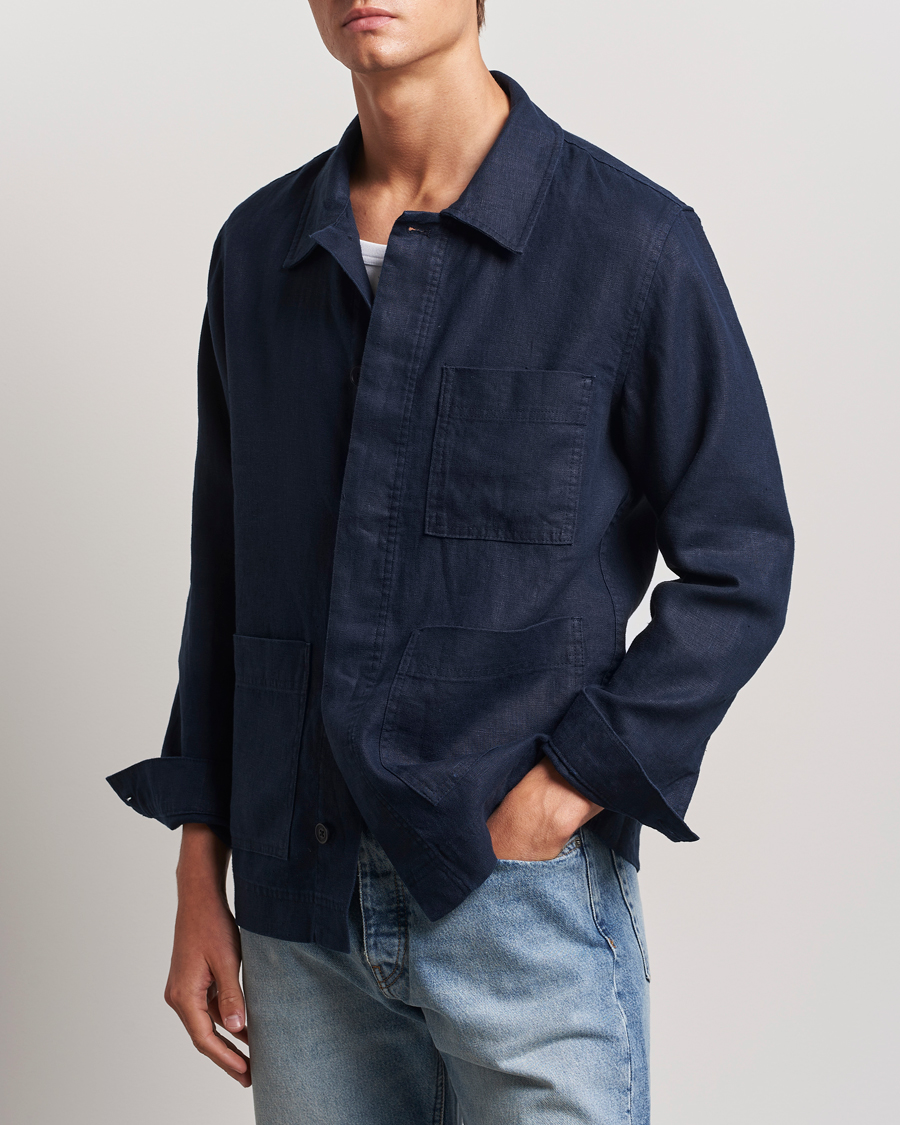 Heren | Tijdelijk seizoensaanbod | NN07 | Olav Linen Overshirt Navy Blue