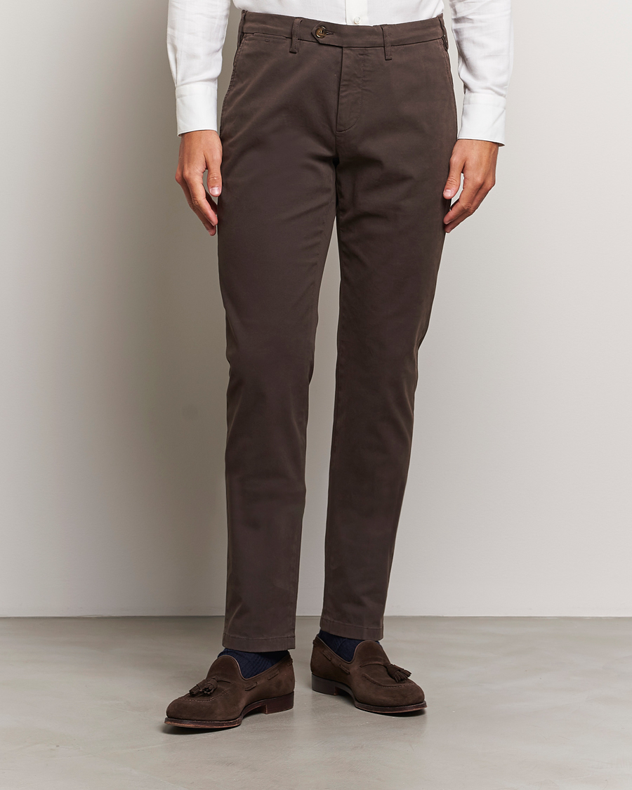 Heren |  | Canali | Slim Fit Cotton Stretch Trousers Brown