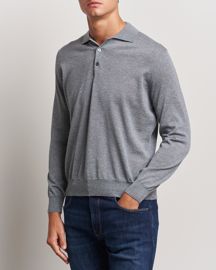 Heren |  | Canali | Merino Wool Knitted Polo Light Grey