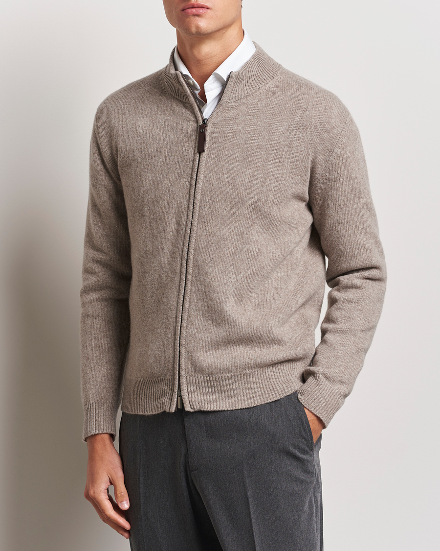 Heren | Business & Beyond - Formal | Canali | Wool/Cashmere Full Zip Sweater Beige