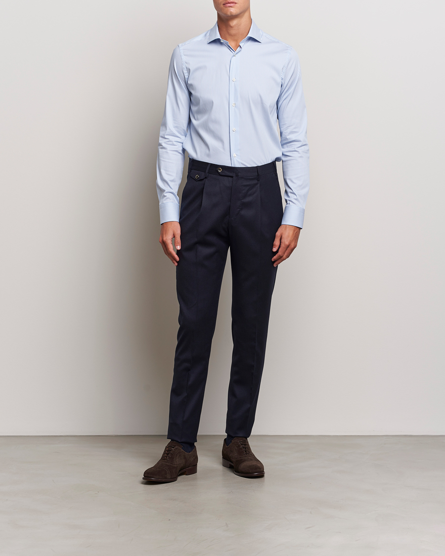 Heren |  | Canali | Slim Fit Cotton/Stretch Shirt Light Blue Stripe