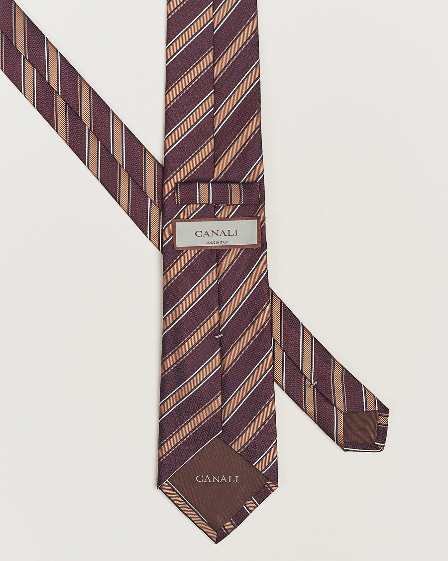 Heren |  | Canali | Regimental Stripe Silk Tie Burgundy/Brown