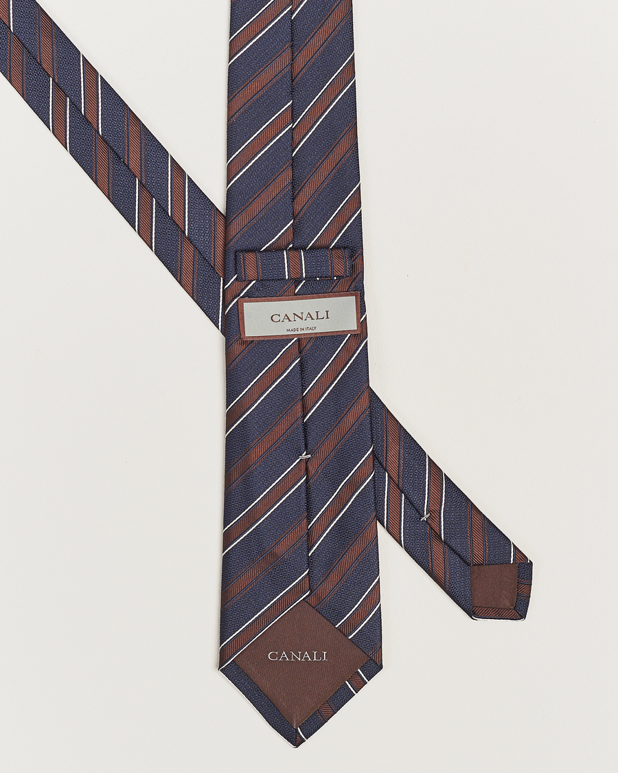 Heren |  | Canali | Regimental Stripe Silk Tie Navy/Brown