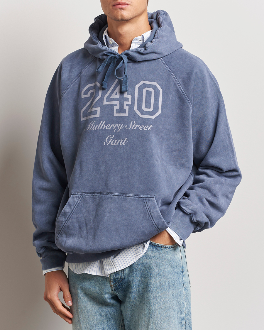 Heren |  | GANT 240 Mulberry Street | Vintage Washed Hoodie Dusty Blue Sea