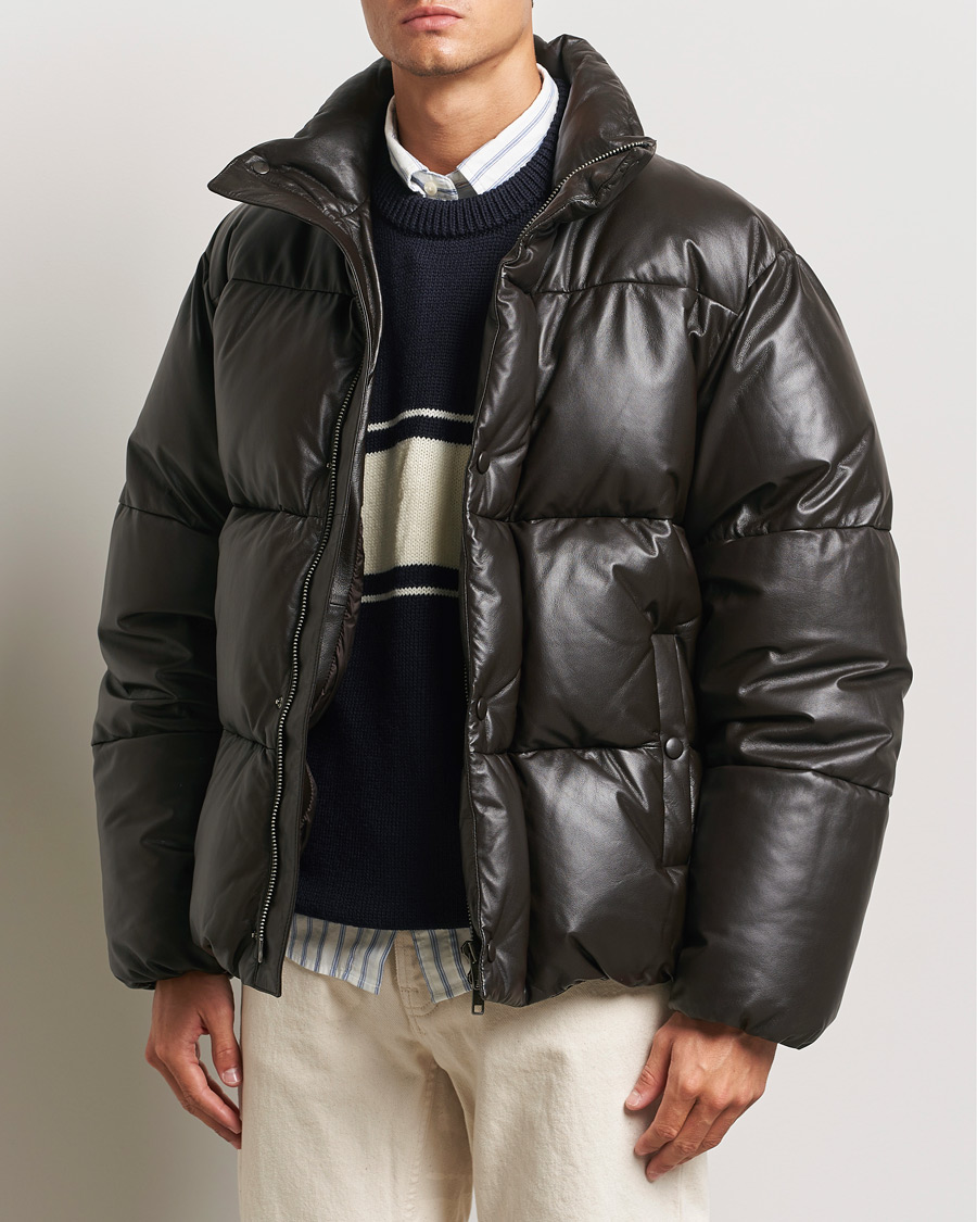 Heren | Klassieke jassen | GANT 240 Mulberry Street | Leather Down Puffer Jacket Deep Brown