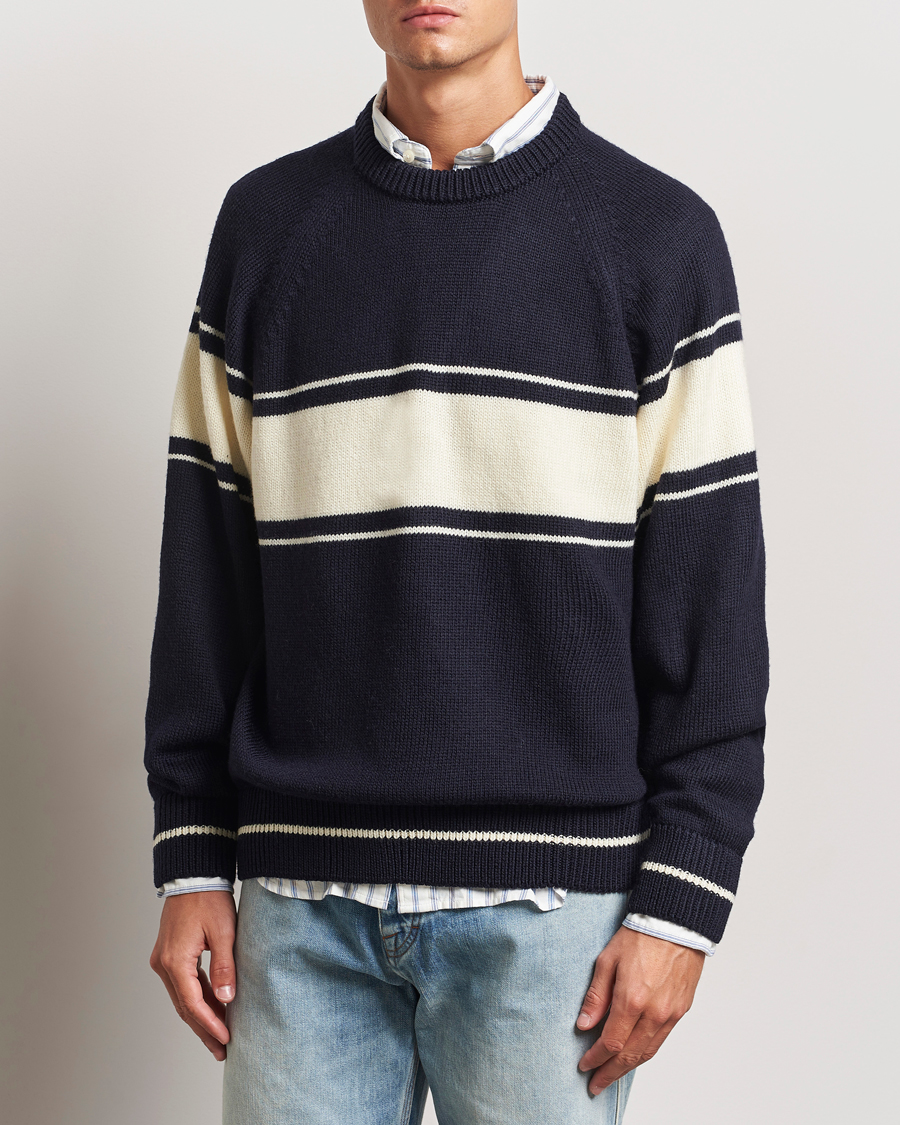 Heren | Gebreide truien | GANT 240 Mulberry Street | Striped Wool Knitted Crew Neck Classic Blue