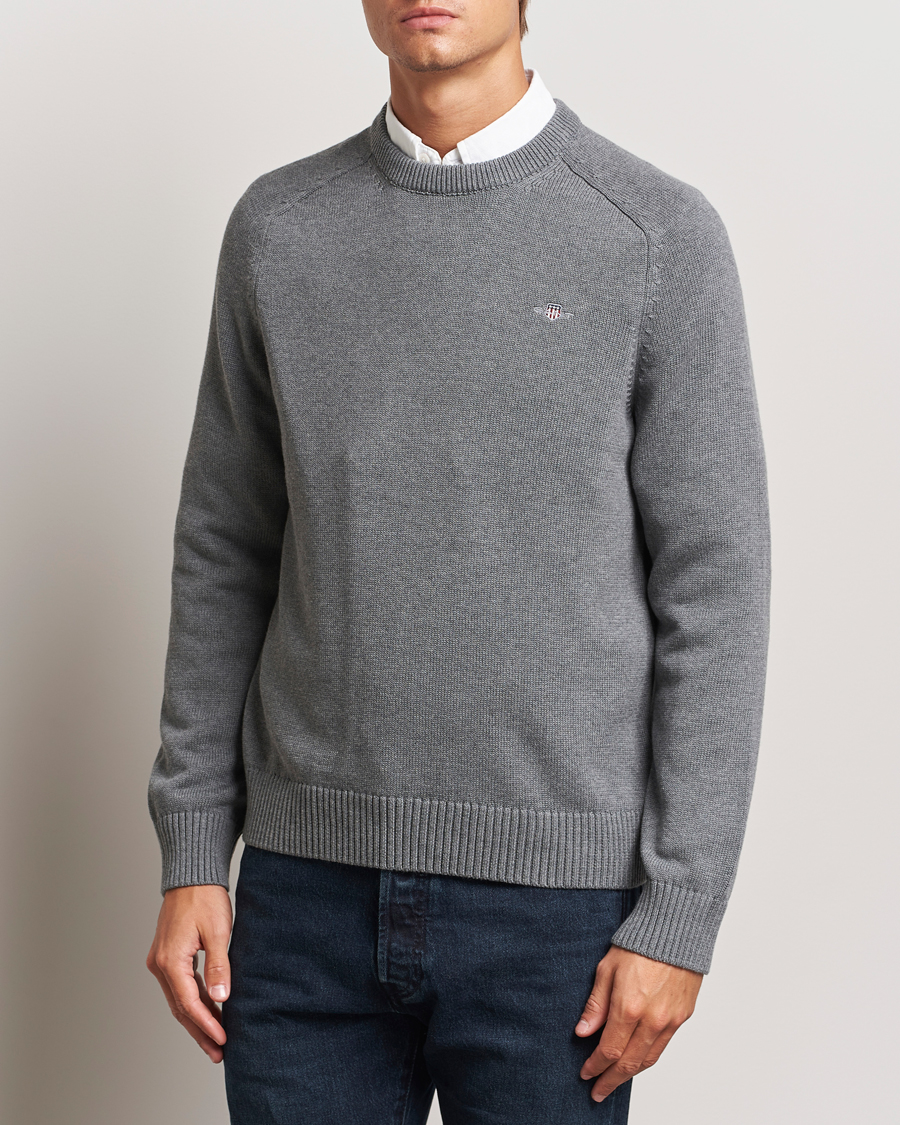 Heren |  | GANT | Casual Cotton Saddle C-neck Dark Grey Melange