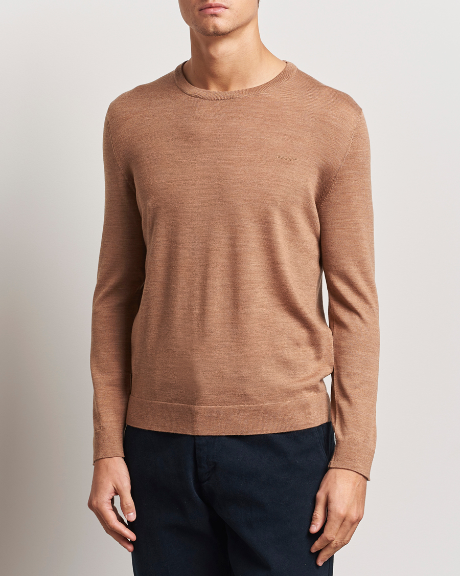 Heren |  | GANT | Extrafine Merino Wool C-Neck Dk Sand Melange