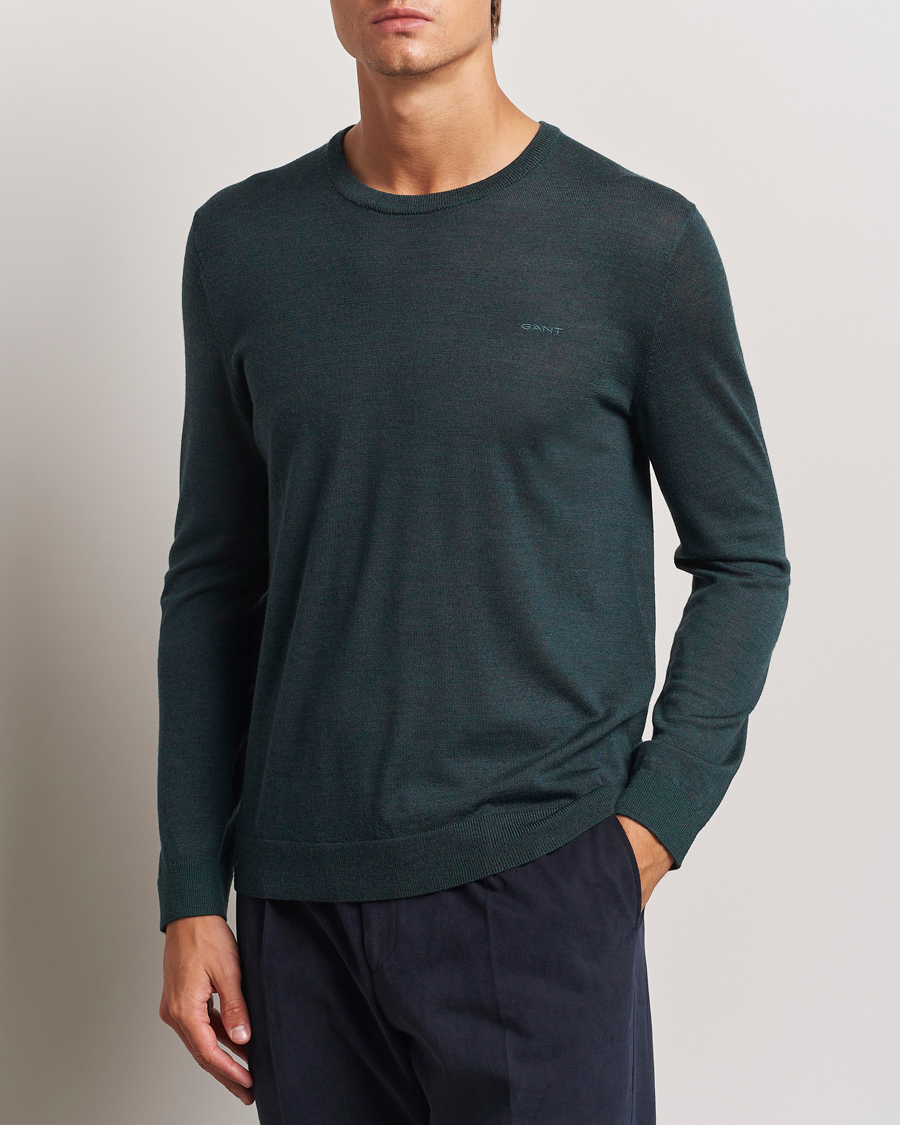 Heren |  | GANT | Extrafine Merino Wool C-Neck Tartan Green