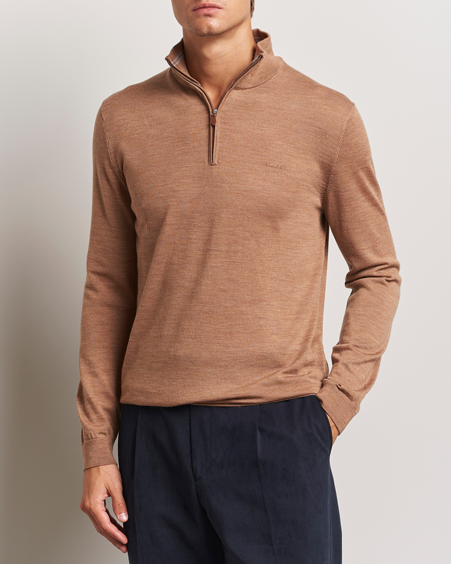 Heren |  | GANT | Extrafine Merino Wool Half Zip Dk Sand Melange