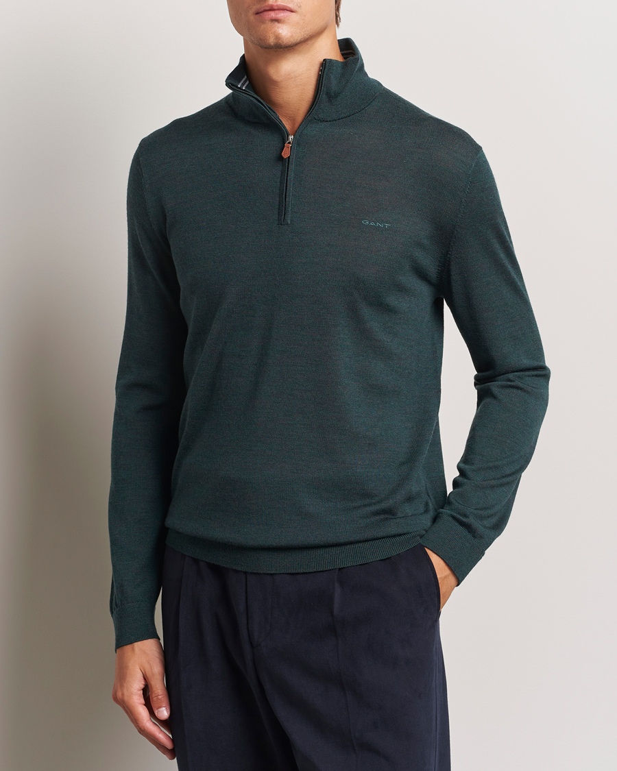 Heren |  | GANT | Extrafine Merino Wool Half Zip Tartan Green