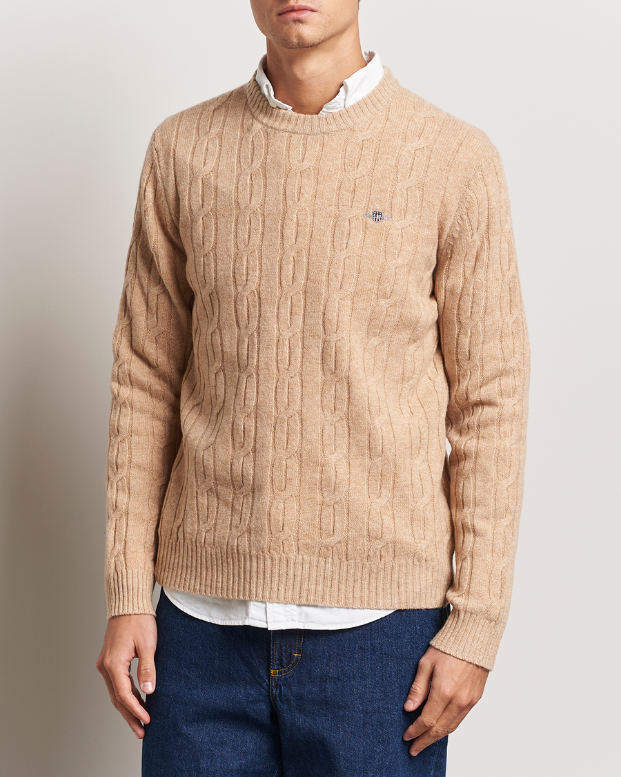 Heren |  | GANT | Lambswool Cable C-Neck Khaki Melange