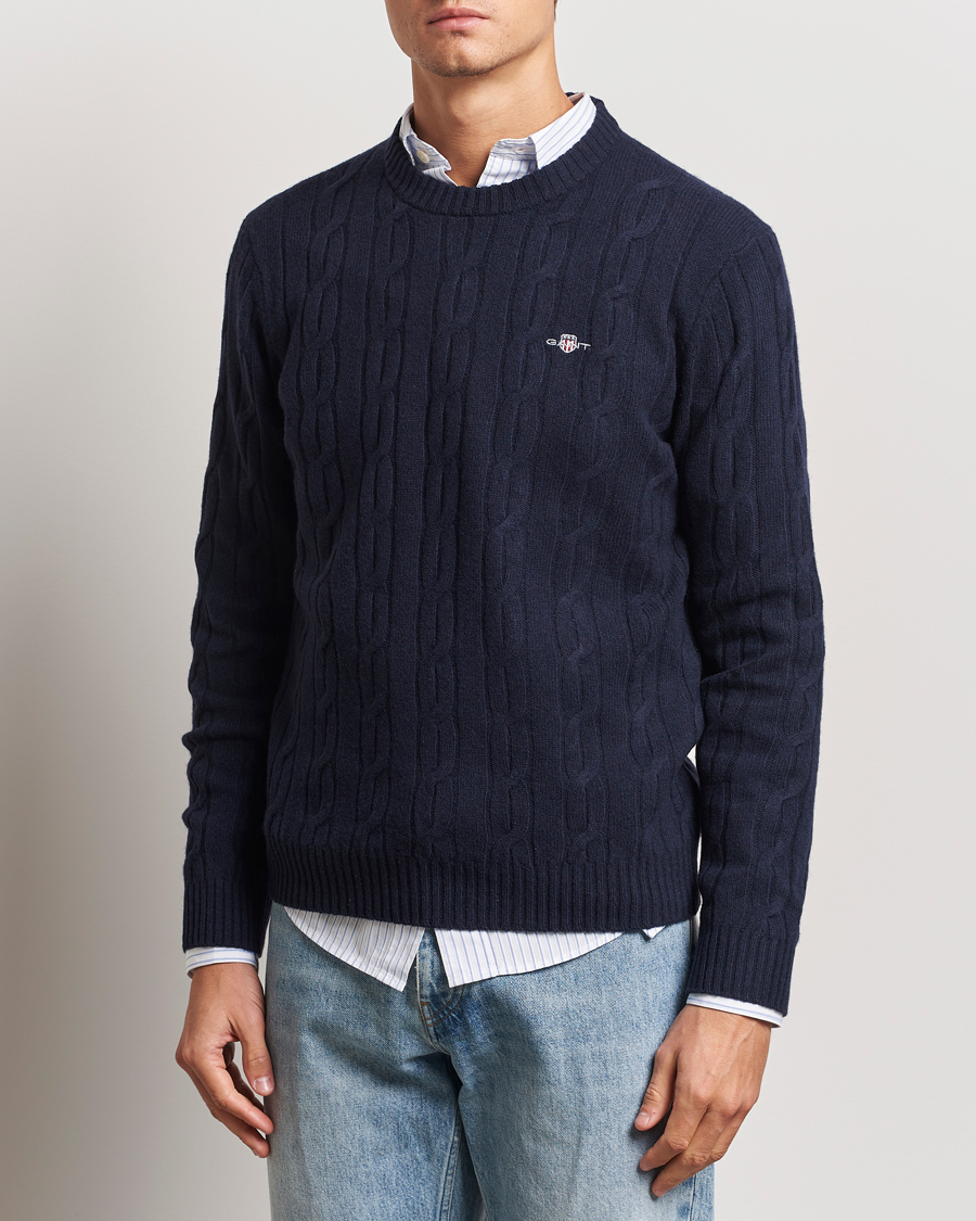 Heren |  | GANT | Lambswool Cable C-Neck Evening Blue