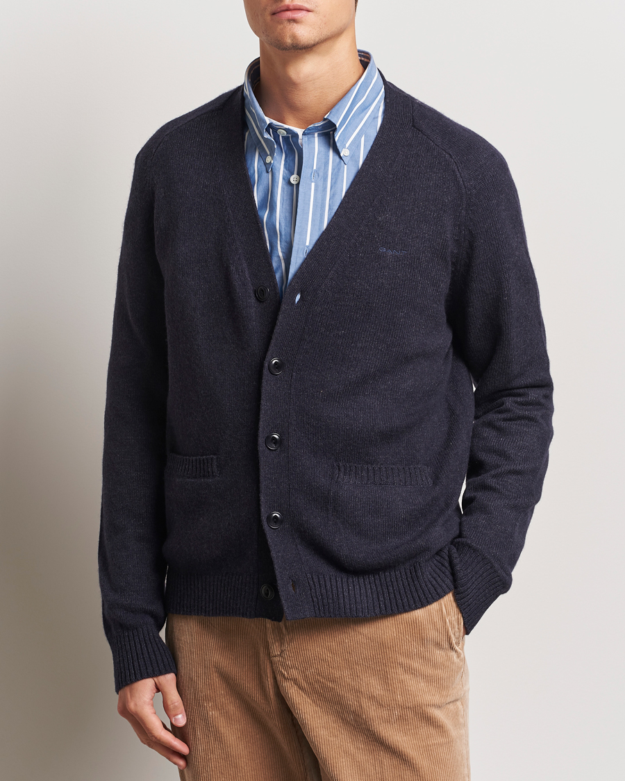 Heren |  | GANT | Wool Blend Cardigan Dark Navy Melange