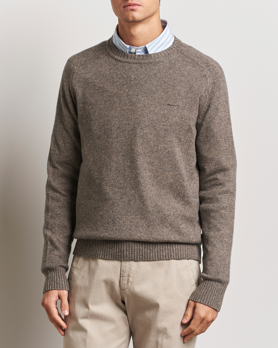 Heren |  | GANT | Wool Blend C-Neck Dark Hazelnut Melange