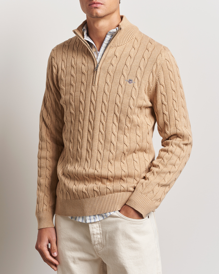 Heren |  | GANT | Cotton Cable Half Zip Khaki Melange